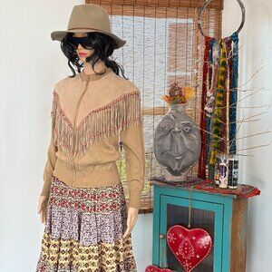 Miller Outerwear~ Vintage 1970s Suede/Leather Beaded Fringe Sweater/Jacket~M